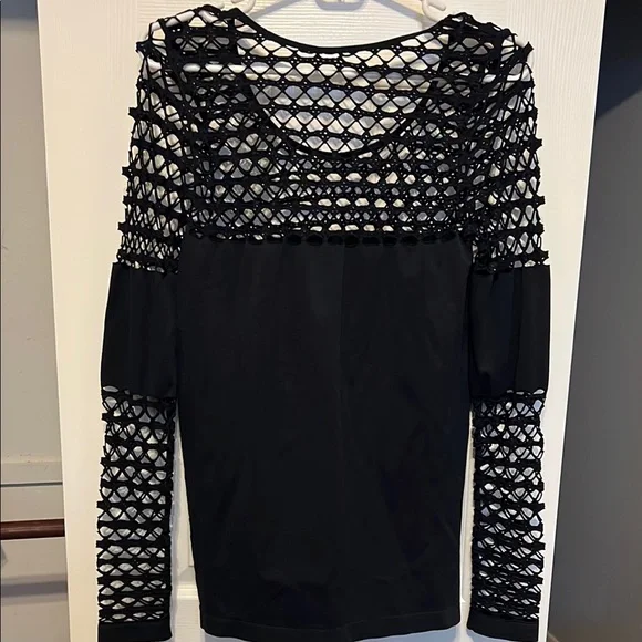 VENUS Black Cut Out Blouse with Textured Sleeves - Picture 2 of 3